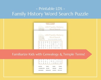 LDS Kids and Youth Family History Temple Word Search | Genealogy Puzzle Game – Answer Key Included – Instant Download – PRINTABLE