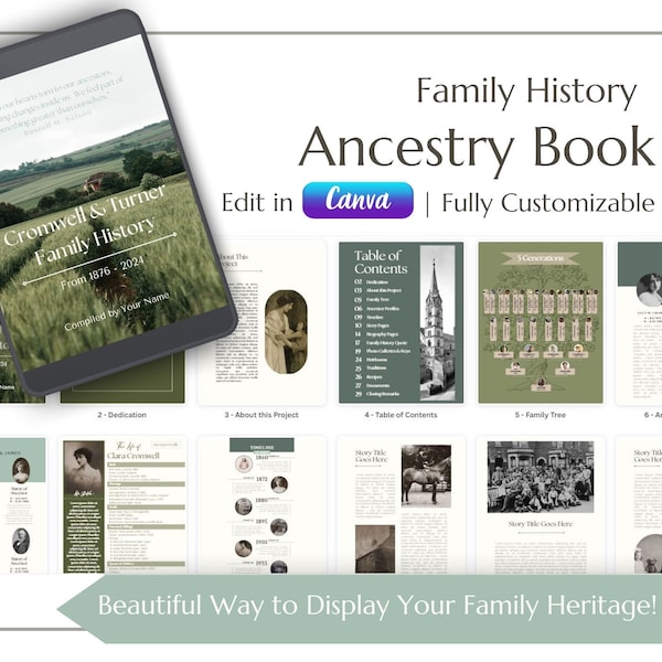 Ancestry Book Template | Genealogy Gift – Instant Download – Family History Book – Beginner Friendly – Editable in CANVA – PRINTABLE