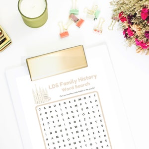 LDS Kids and Youth Family History Temple Word Search Genealogy Puzzle