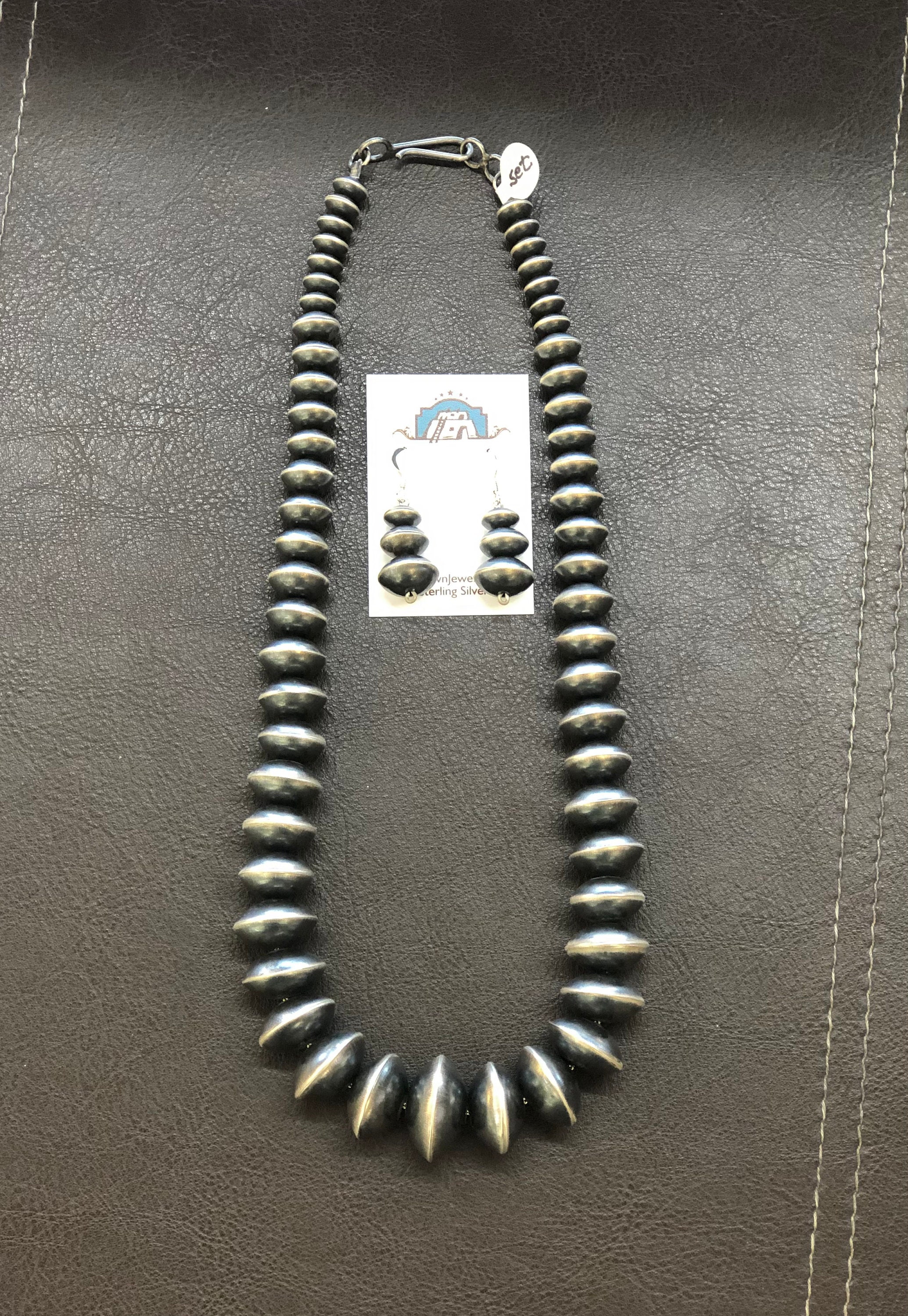 VINTAGE STAMPED STERLING SILVER BEAD NECKLACE BY MARTHA WILLETO – NAVAJO –  Sun Country Traders