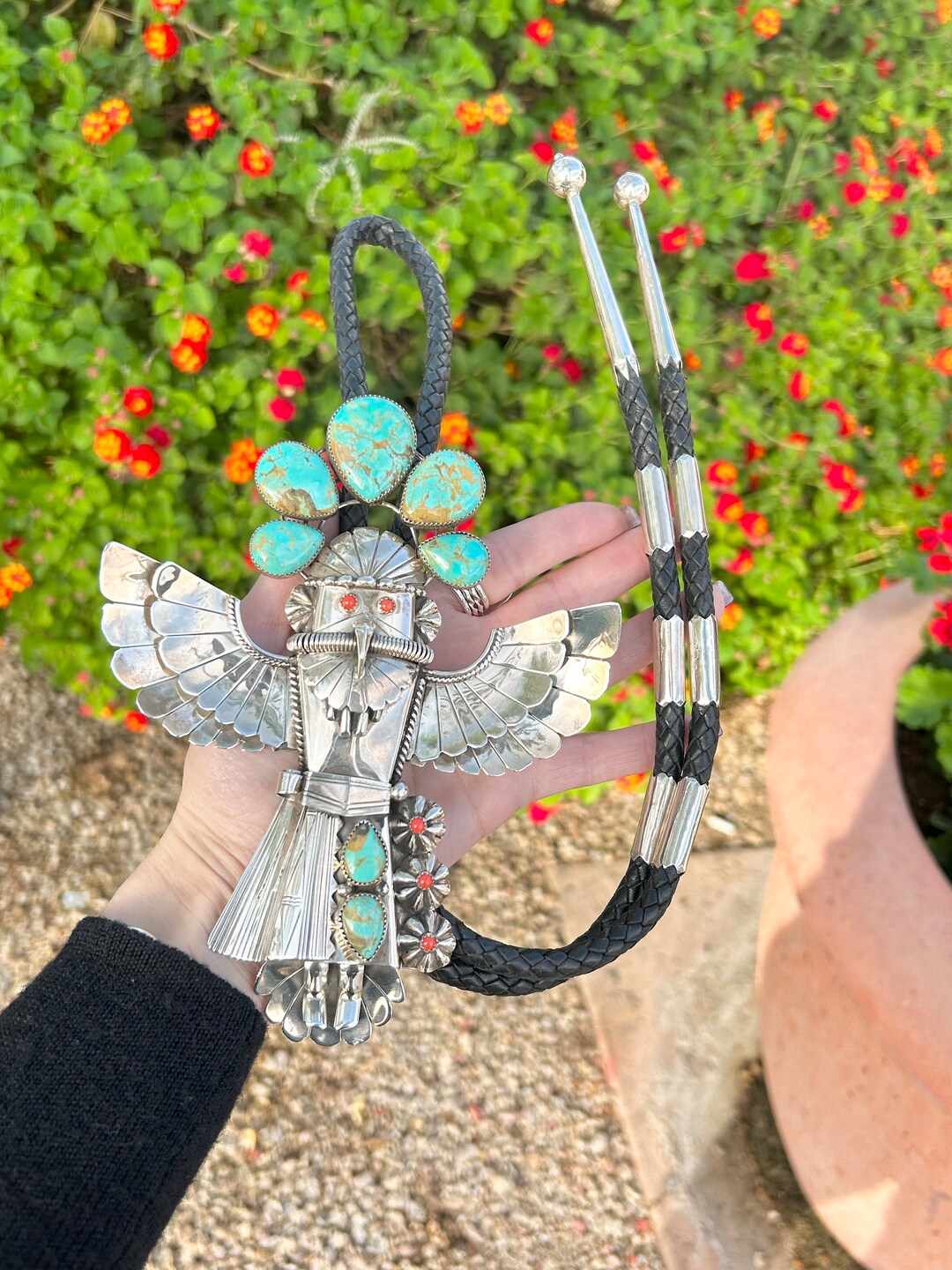 Navajo Handmade Sterling Silver KINGMAN Turquoise and Coral Kachina ...