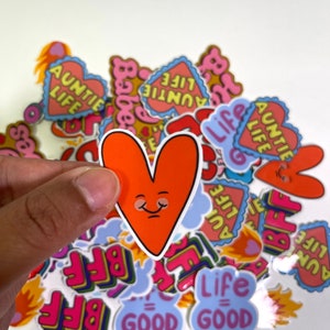 Heart Sticker, Smiley Heart Sticker, Handmade Sticker, Waterproof Sticker, Sticker for Laptop, Sticker for Water Bottles, Water Bottle Decal