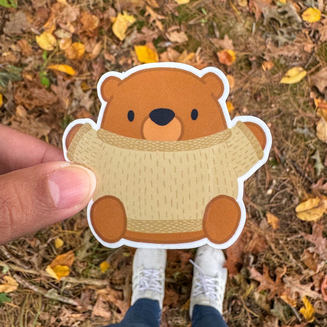 Sweat Cartoon Sticker Cartoon Bear Sweater Sticker, Sweater Weather Sticker, Fall Stickers ...