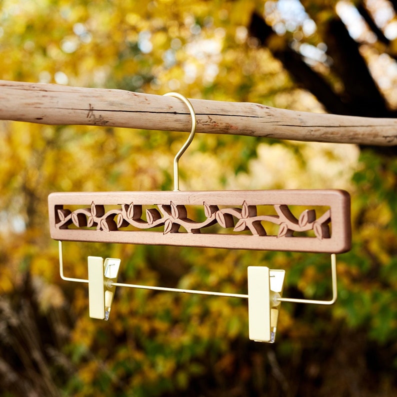 Tree of Life Clip Hanger Luxury Wood Pants Hanger Wood Skirt Hanger Gold