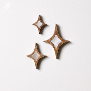 Wood Starburst Wall Decor Set, Wood Stars with Selenite, Wall Decor Stars Set of 3