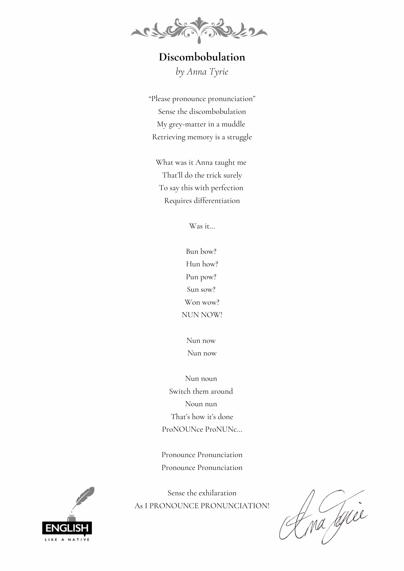 English Pronunciation Poem Digital, Print & Audio, Anna Tyrie, English Learning Printable