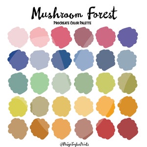 Mushroom Forest Procreate Color Palette, Colorful Palette, Color Palette, iPad Pro, Procreate, Hex Color Codes