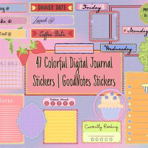 47 Colorful Digital Journal Stickers | Fun PNG Planner Stickers | Scrapbook Elements | GoodNotes Stickers |