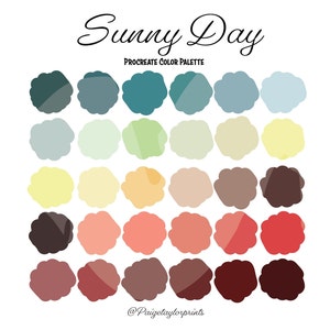 Paleta de cores Sunny Day Procreate, paleta colorida, paleta de cores, iPad Pro, Procreate, códigos de cores hexadecimais