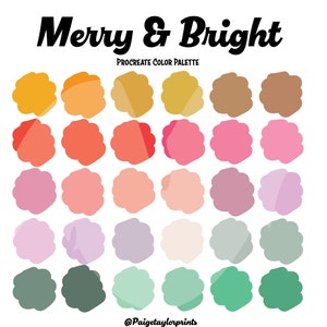 Paleta de cores Merry & Bright Procreate, paleta colorida, paleta de cores, iPad Pro, Procreate, códigos de cores hexadecimais