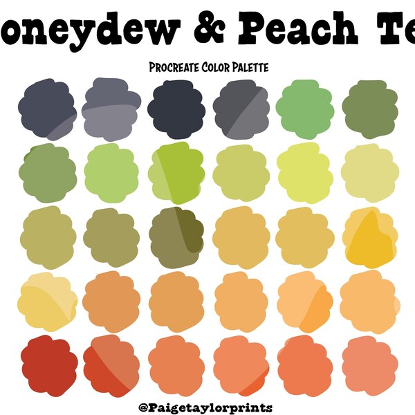 Honeydew & Peach Tea Procreate Color Palette, Colorful Palette, Color Palette, iPad Pro, Procreate, Hex Color Codes