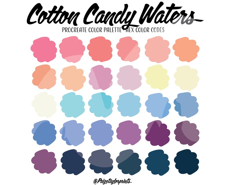 Cotton Candy Waters Procreate Color Palette, Colorful Palette, Color