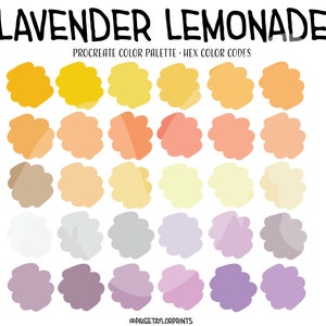 Paleta de cores Lavender Lemonade Procreate, paleta colorida, paleta de cores, iPad Pro, Procreate, códigos de cores hexadecimais, arte digital