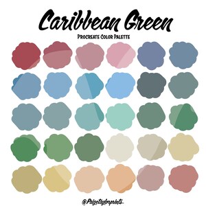 Caribbean Green Procreate Color Palette, Colorful Palette, Color Palette, iPad Pro, Procreate, Hex Color Codes