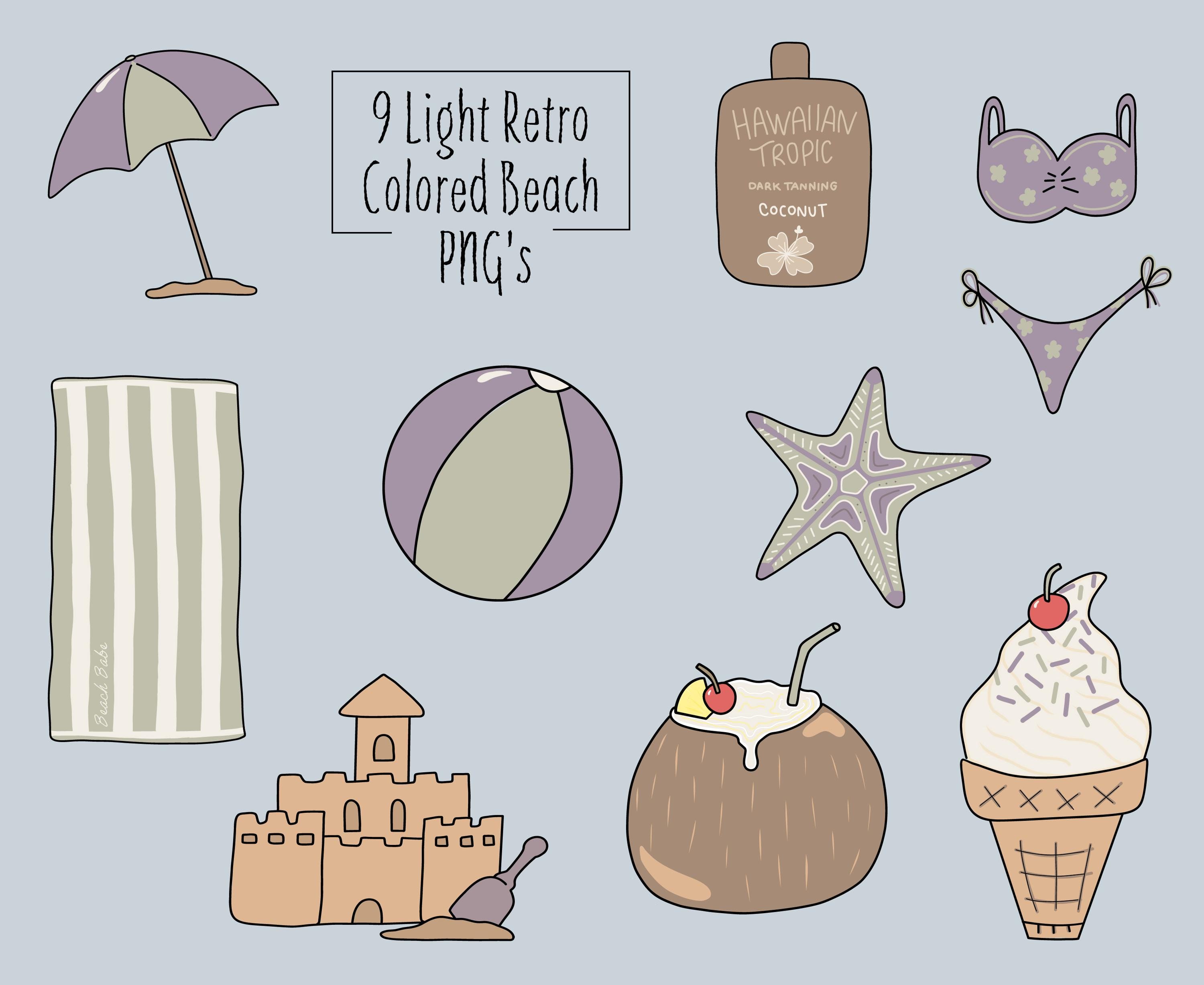 16 Cute Vector Beach Themed Clipart, Digital PNG Stickers, Digital ...