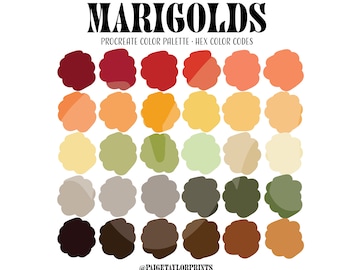 Marigolds Procreate Color Palette, Colorful Palette, Color Palette, iPad Pro, Procreate, Hex Color Codes