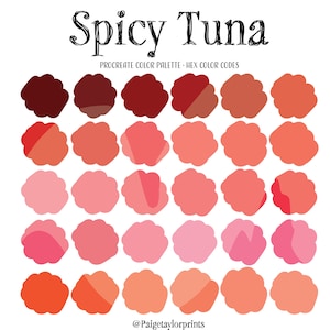 Spicy Tuna Procreate Color Palette, Colorful Palette, Color Palette, iPad Pro, Procreate, Hex Color Codes