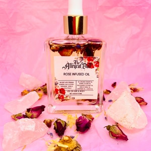 Huile corporelle biologique faite main|Huile à cuticules| Sensuelle et divine féminité|Rose infusée|Massage|Huile naturelle pour le corps|Hydratation|Rose vanille géranium