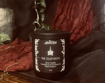 Bookish Candle, Obsidian Garnet Crystals, Rose Sandalwood Scent Romantasy Booklovers Gift