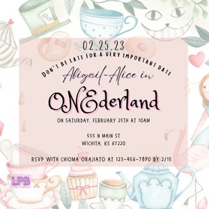 Alice In Wonderland Invitation, ONEderland, First Birthday, Editable Template, First Birthday, 1st Birthday, Instant Download
