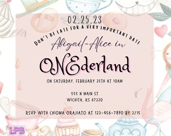 Alice In Wonderland Invitation, ONEderland, First Birthday, Editable Template, First Birthday, 1st Birthday, Instant Download