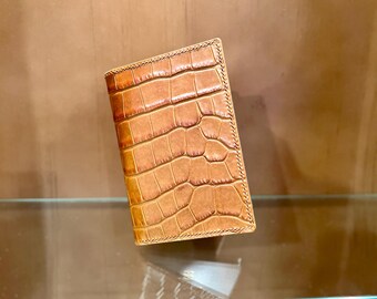 Handmade Leather Passport Wallet: Alligator Embossed Travel Accessory - Italian tannery - edc