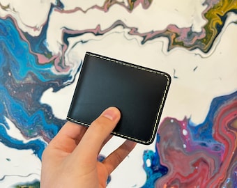 Handcrafted Black Vegetable Tanned Leather Bifold Wallet: Minimalist gift for him, dad, brother