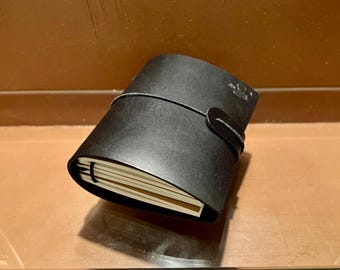 leather notebook cover - mini pocket journal - edc - 3 lined notebooks