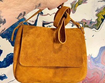 handcrafted satchel - Handmade Suede Leather Crossbody Bag: Saddle Stitch, Adjustable Strap - edc