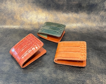 Handmade Alligator Embossed Leather Bifold Wallet: Italian Leather Interior - gift for him - gift for dad