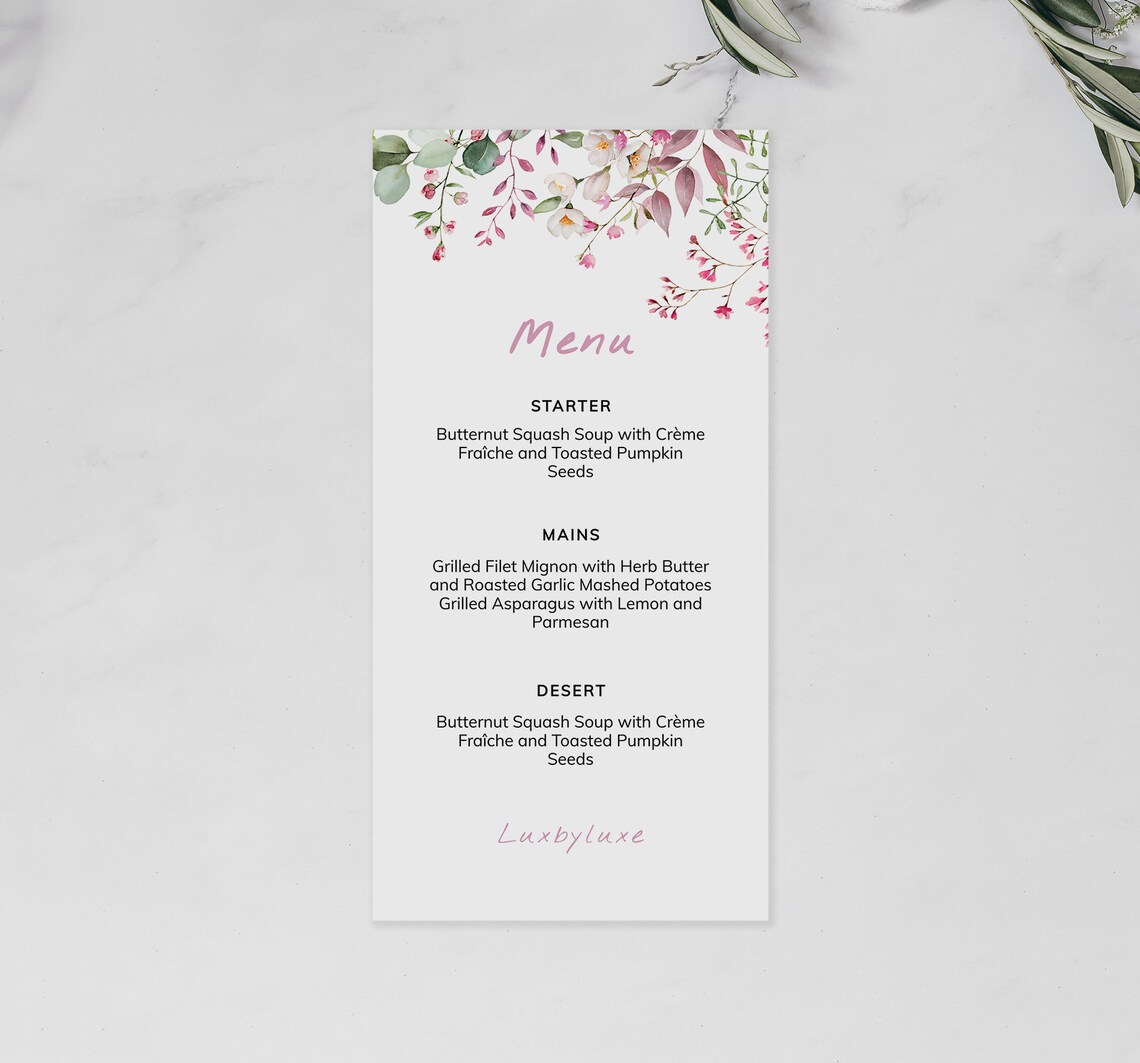 Printable Table Menu, Wildflower Menu Design, 4x8 Templett Menu ...