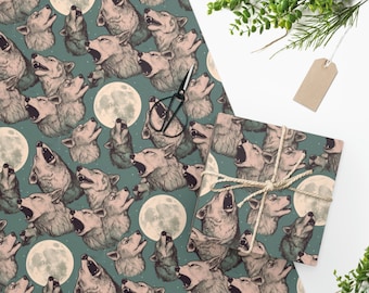 Wolves Howling at Moon Gift Wrap - Nature Lover Animal Gift