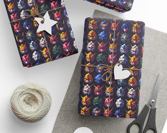 Gundam Inspired Giftwrap Anime Robot Wrapping Paper Robot Heads Mech Mecha