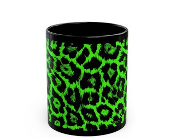 Neon Green Leopard Black Mug (11oz, 15oz)