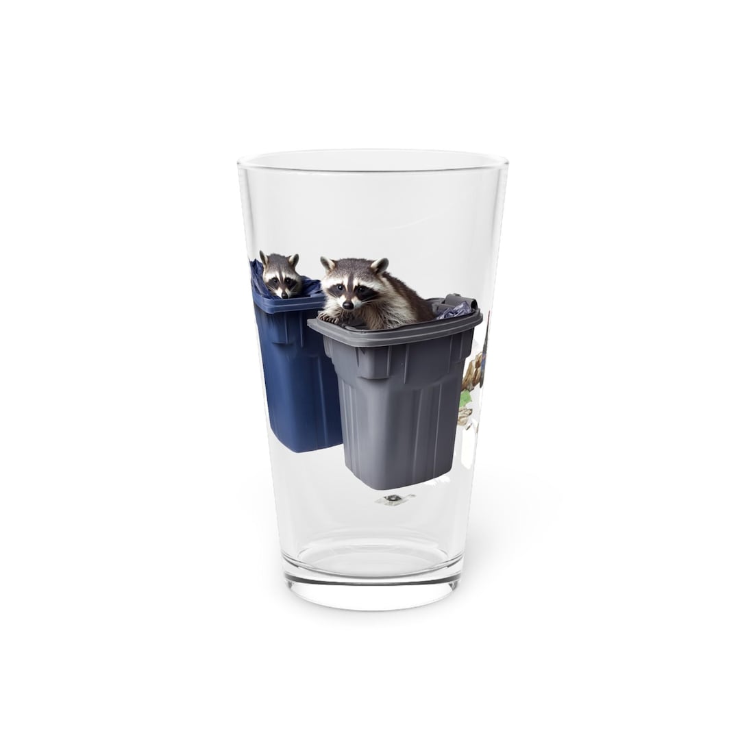 Raccoons in the Garbage Collectors Cup, Trash Panda 16oz Glassware ...