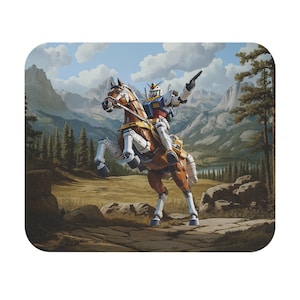 Western Themed Gundam Mauspad (rechteckig) Dummes Anime Fan Geschenk Lustiges Western Anime Geschenk Cowboy Gundam Mousepad Für Coole Dudes Roboter Mech