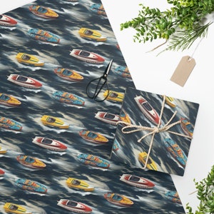 Adrenaline Rush: Speedboat Race Inspired Wrapping Paper for Thrilling Gifts
