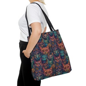 Psychedelic Feline Fusion: Cat Tote Bag for a Unique and Trippy Style!