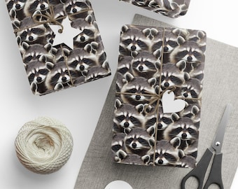 Raccoon Wrapping Papers, Cute Animal Gift Wrap, Woodland Creatures, Birthday Party Supplies, Holiday Gift Packaging, Set of 5 Sheets