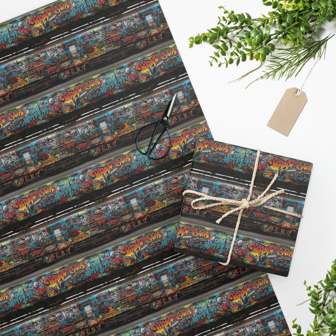 Urban Expressions Graffiti Train Wrapping Paper for Edgy and Artistic