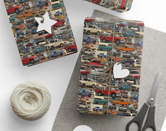 Papel de regalo para camioneta vintage, papel de regalo para camioneta de granja