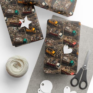 Carta da regalo, Design di un camion della spazzatura, Carta da regalo, Tema del riciclaggio, Articoli per feste con camion della spazzatura, Compleanno per bambini, Imballaggi ecologici