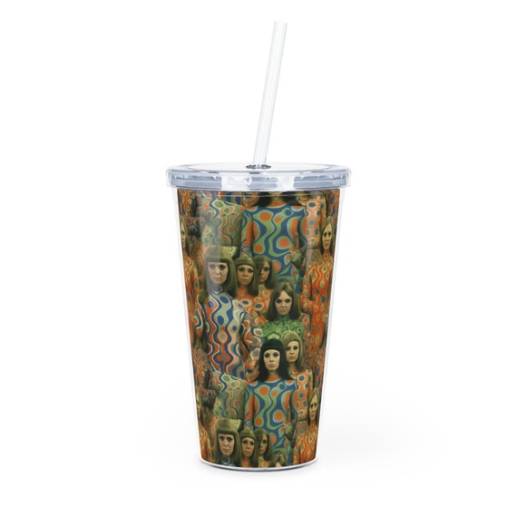 Weird 60s Women Plastic Tumbler With Straw 