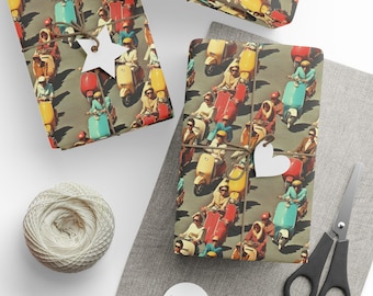 Vespa Scooter Wrapping Paper, Retro Style Gift Wrap