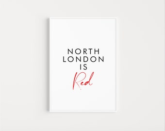 Arsenal "Noord-Londen is rood" gezangposter | Arsenal-cadeaus | Arsenal lyrische afdrukken | Perfect cadeau voor Arsenal-fans | Arsenaal kunst