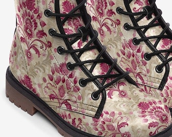 Could Adam Ask vegan leather damask pattern red and cream fawn boots