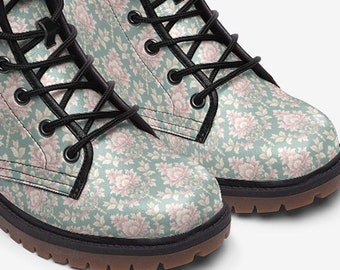 Such pastel beauty damask pastel pink and pastel green patterned vegan leather boots gorgeous patterns