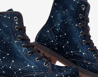 Sternbilder Vegan Lederstiefel Astronomie Stiefel Astrologie Stiefel Festival Stiefel blau Marine Stiefel