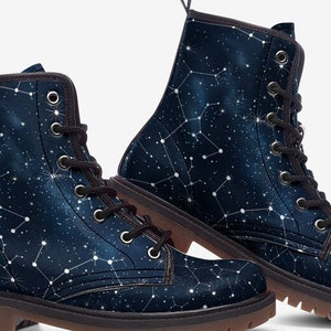 Sterrenbeelden vegan leren laarzen astronomie laarzen astrologie laarzen festivallaarzen blauwe marinelaarzen