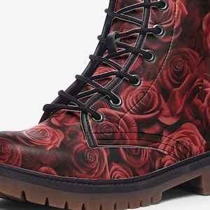 Romantic Red roses vegan leather boots
